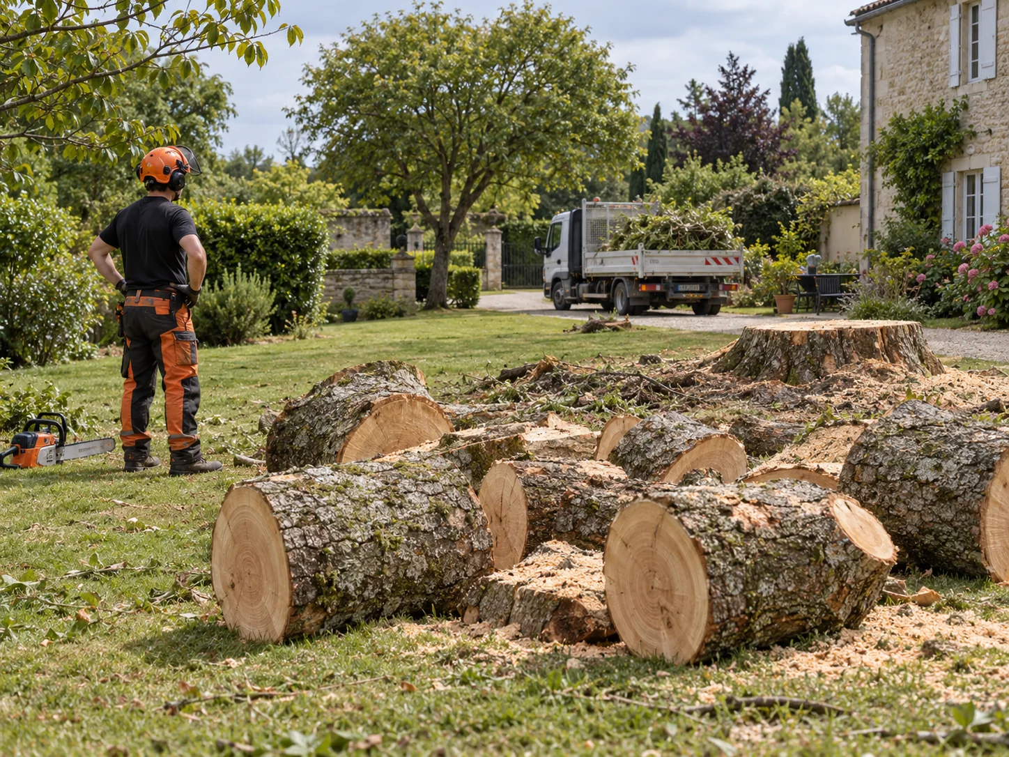 Coupe de bois pendant un chantier arboricole